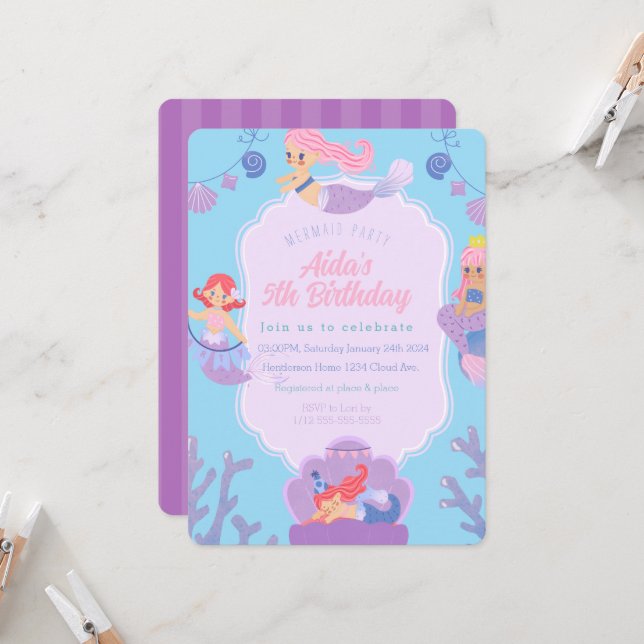 Invitation d'anniversaire de Sirène (Devant/Arrière en situation)