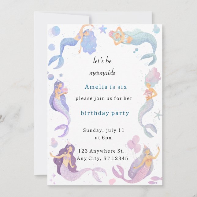 Invitation d'anniversaire de Sirène (Devant)