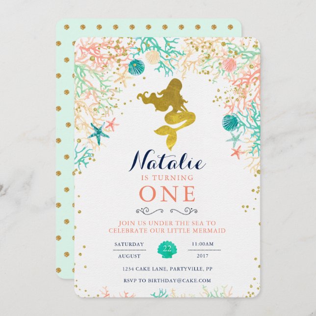 Invitation d'anniversaire de Sirène (Devant / Derrière)