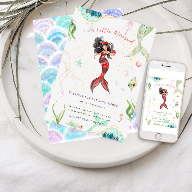 Invitation d'anniversaire de sirène à paillettes a (Créateur téléchargé)