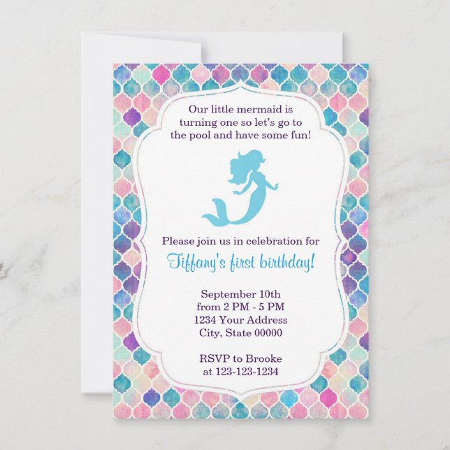 Invitation d'anniversaire de Sirène avec dos (Devant)