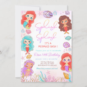 Invitation d'anniversaire de sirène Bash sous la m