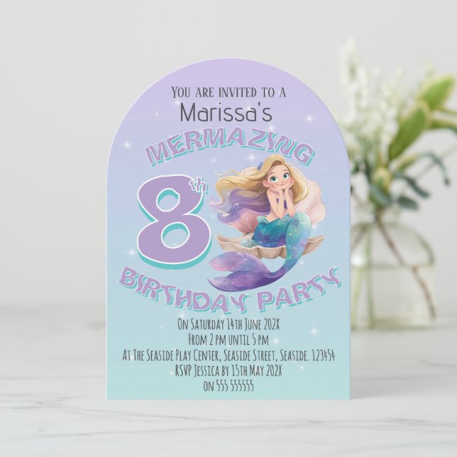 Invitation d'anniversaire de sirène blonde (Debout devant)