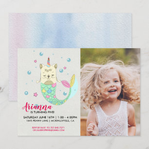 Invitation d'anniversaire de sirène Caticorn