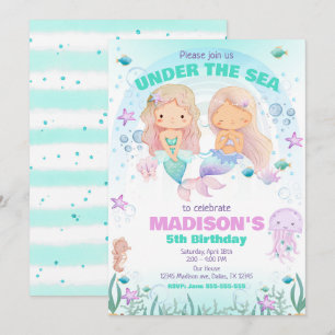 Invitation d'anniversaire de sirène colorée sous l