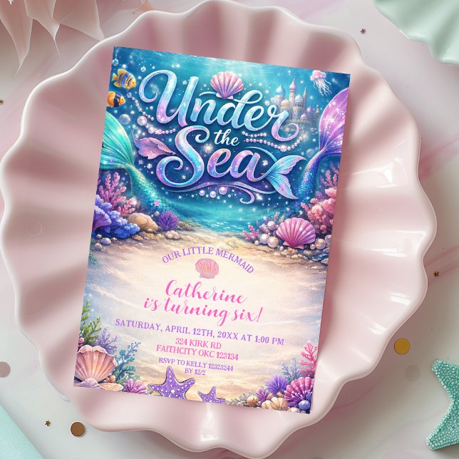 Invitation d'anniversaire de sirène de mer (Créateur téléchargé)