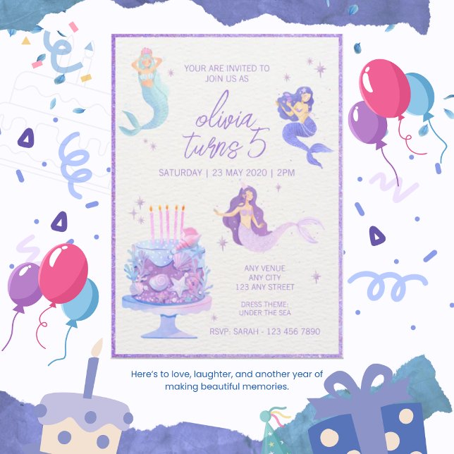 Invitation d'anniversaire de sirène de mer Envoûta (Créateur téléchargé)