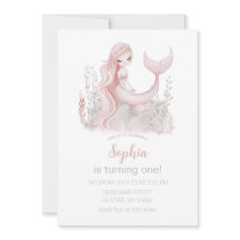 Invitation d'anniversaire de Sirène en rose