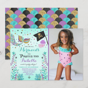 Invitation d'anniversaire de sirène et de pirate