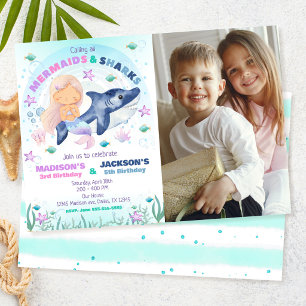 Invitation d'anniversaire de sirène et de requin s