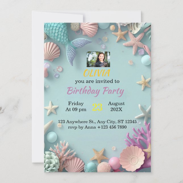 Invitation d'anniversaire de sirène magique | Anni (Devant)