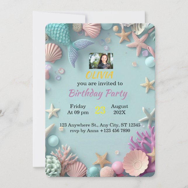 Invitation d'anniversaire de sirène magique | Anni (Devant)