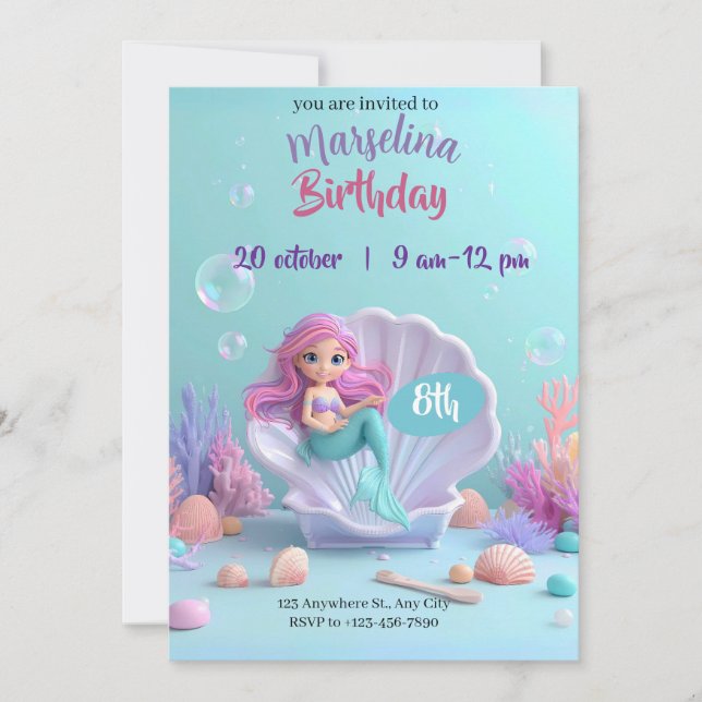 Invitation d'anniversaire de Sirène moderne - Fair (Devant)