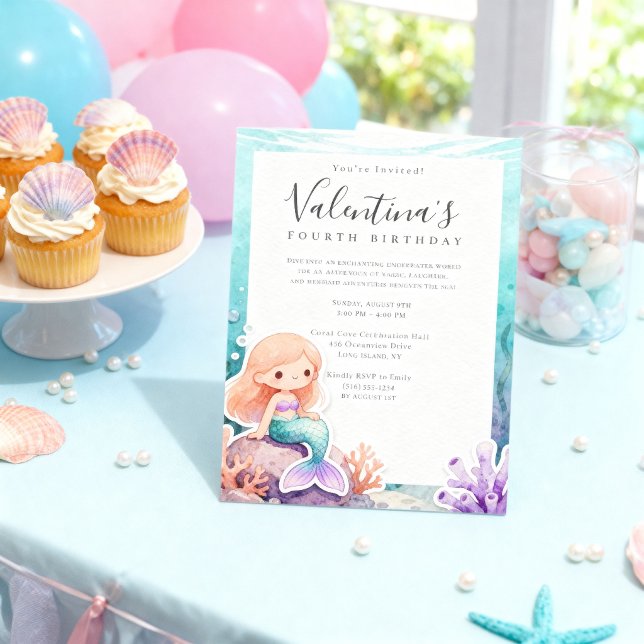 Invitation d'anniversaire de sirène pastel mignonn (Créateur téléchargé)