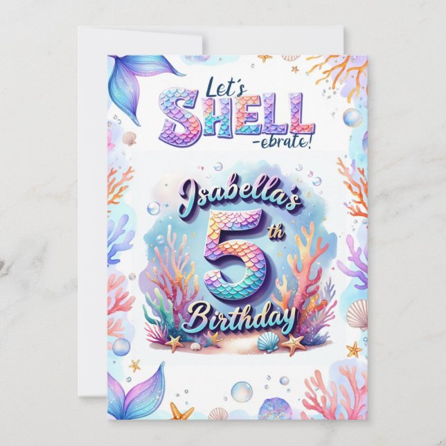 Invitation d'anniversaire de sirène personnalisée  (Devant)