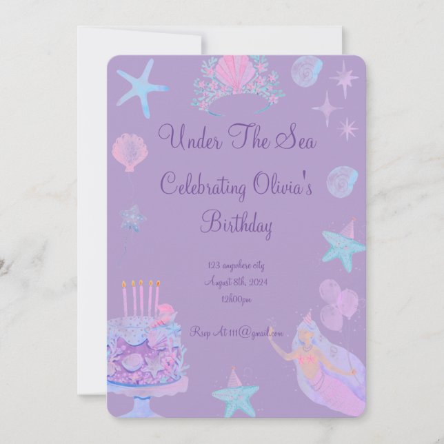 Invitation D'Anniversaire De Sirène Pour Filles An (Devant)