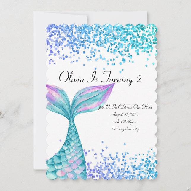 Invitation d'anniversaire de sirène pour les fille (Devant)