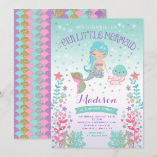 Invitation D'Anniversaire De Sirène Sous La Fête D