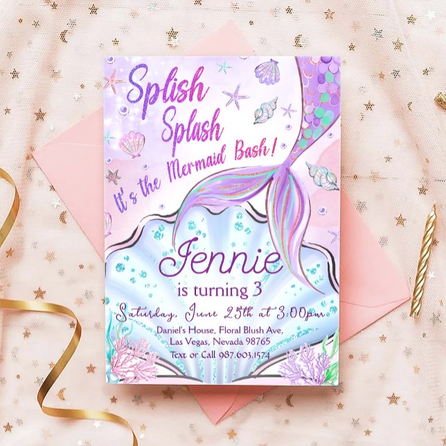 Invitation D'Anniversaire De Sirène Sous La Fête D (Créateur téléchargé)