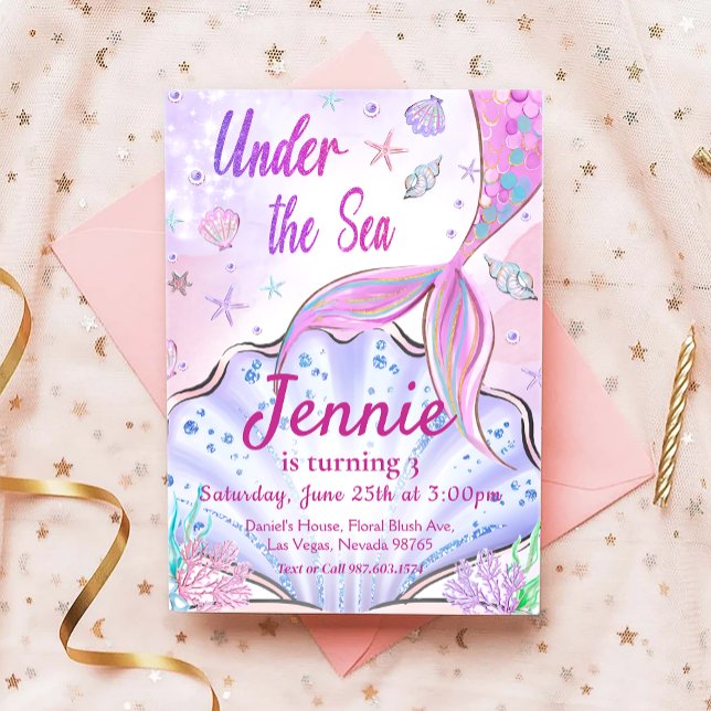 Invitation D'Anniversaire De Sirène Sous La Fête D (Créateur téléchargé)