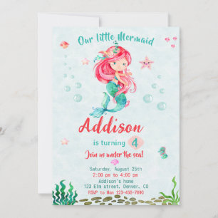 Invitation d'anniversaire de sirène Sous la mer