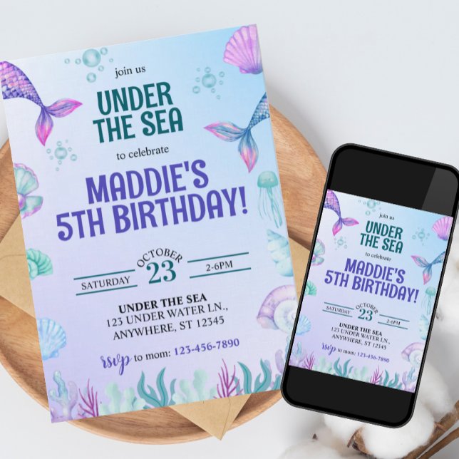 Invitation d'anniversaire de sirène sous la mer (Créateur téléchargé)