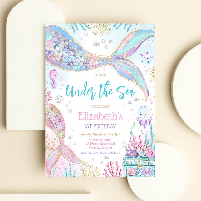 Invitation d'anniversaire de sirène sous la mer (Créateur téléchargé)