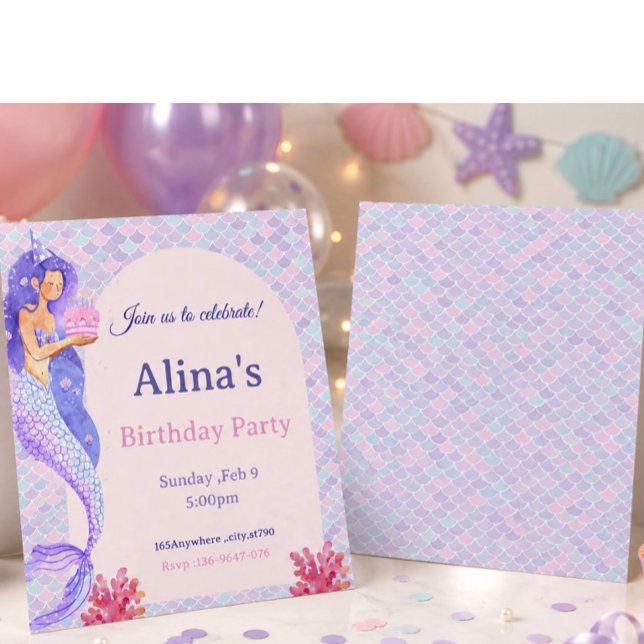 Invitation d'anniversaire de sirène sous la mer |  (Créateur téléchargé)