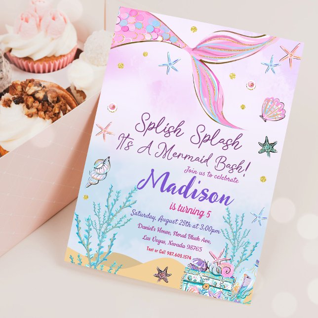 Invitation D'Anniversaire De Sirène Sous La Mer (Créateur téléchargé)