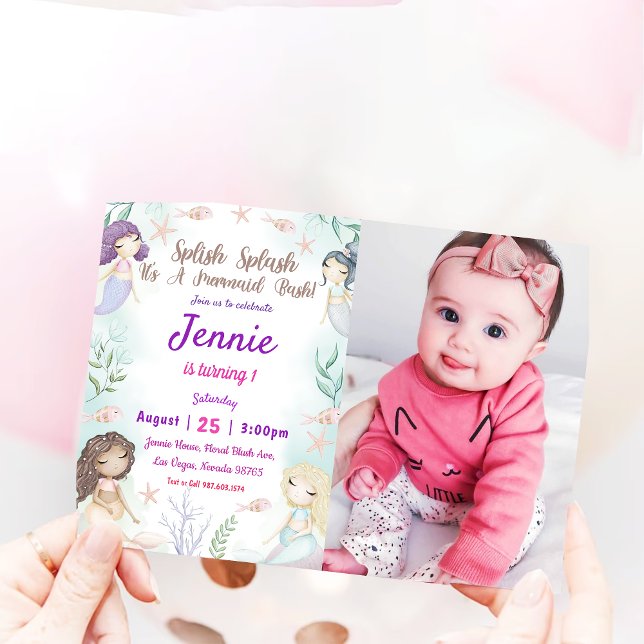 Invitation D'Anniversaire De Sirène Sous La Mer (Créateur téléchargé)