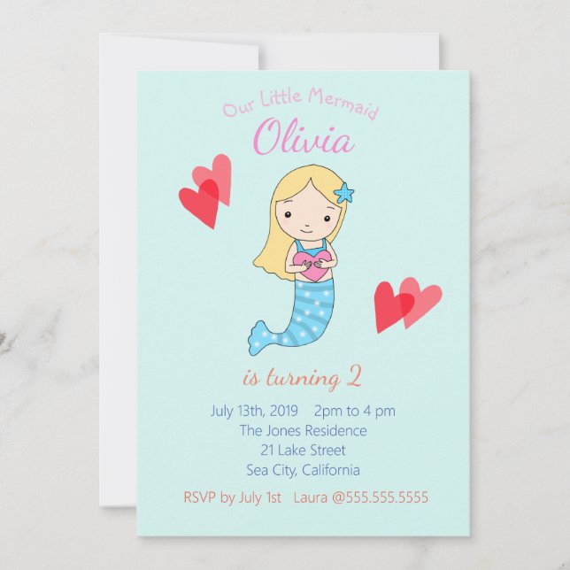 Invitation d'anniversaire de sirène sous la partie (Devant)