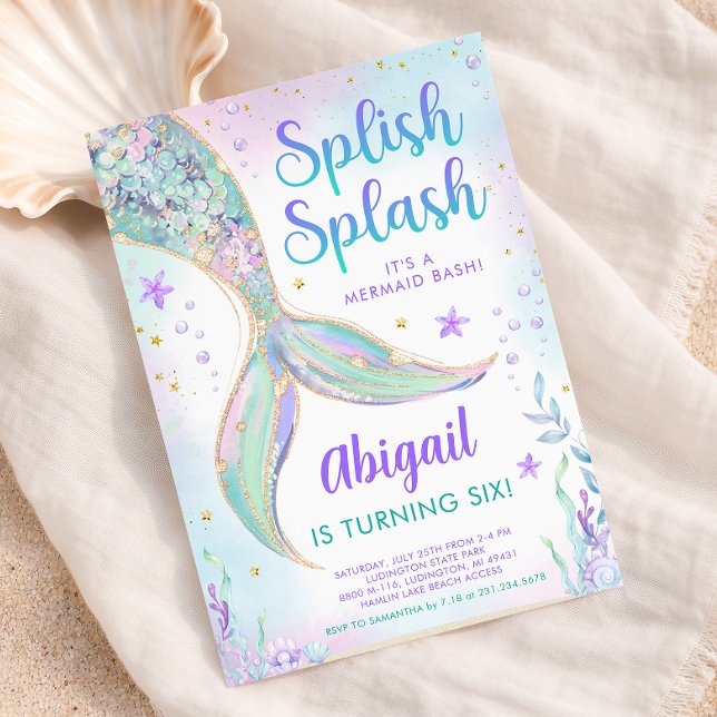 Invitation d'anniversaire de sirène Splish Splash (Splish Splash Mermaid Birthday Invitation)