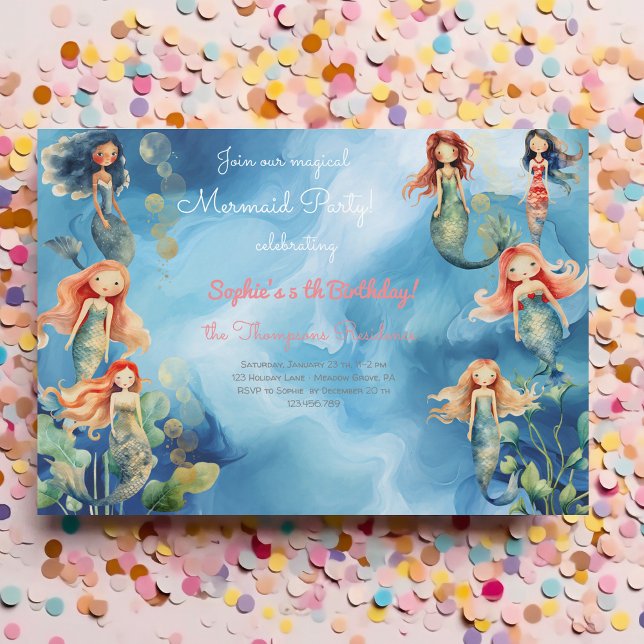 Invitation d'anniversaire de sirènes magiques (Créateur téléchargé)