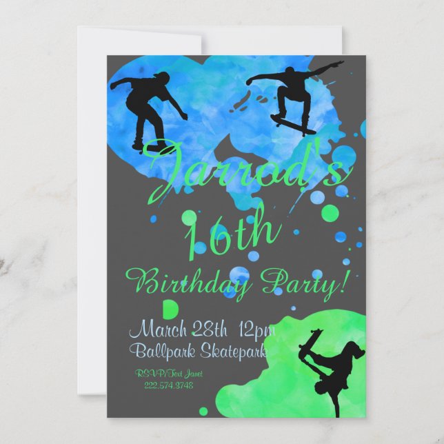 Invitation d'anniversaire de skateboard (Devant)
