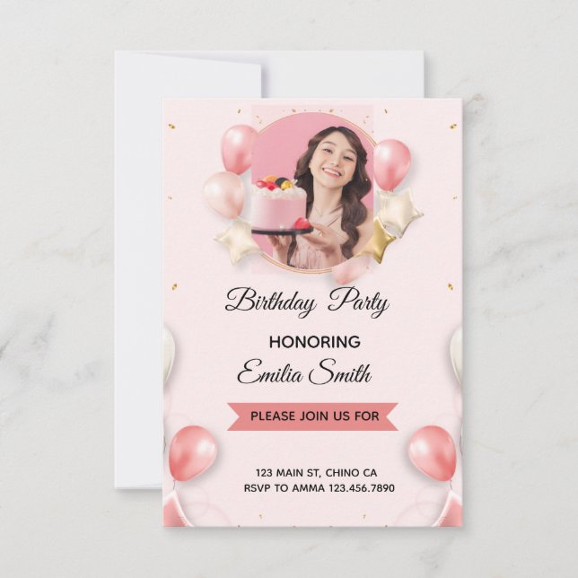 Invitation d'anniversaire de ski après-ski rose (Devant)