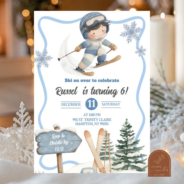 Invitation d'anniversaire de ski pour garçon (Créateur téléchargé)