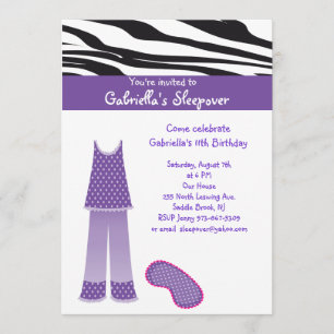 Invitation d'anniversaire de Sleepover de /Zebra