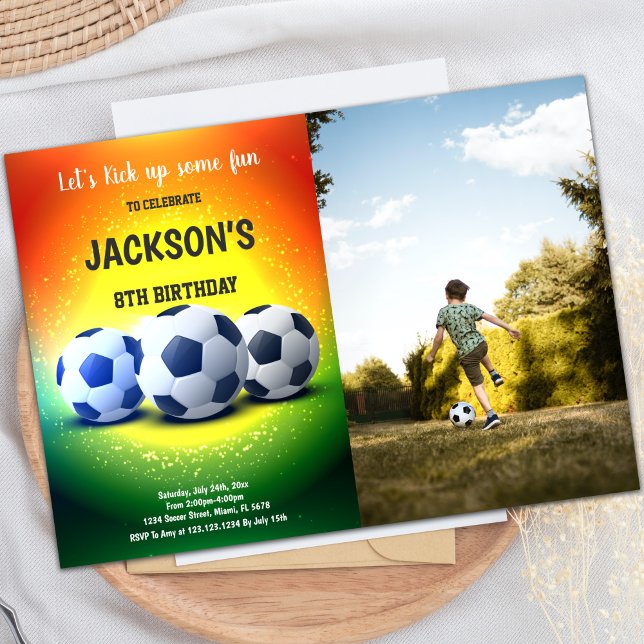 Invitation d'anniversaire de soccer orange et jaun (Orange Yellow Soccer Birthday Invitations photo)