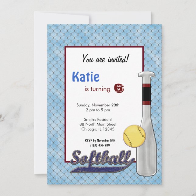 Invitation d'anniversaire de softball (Devant)