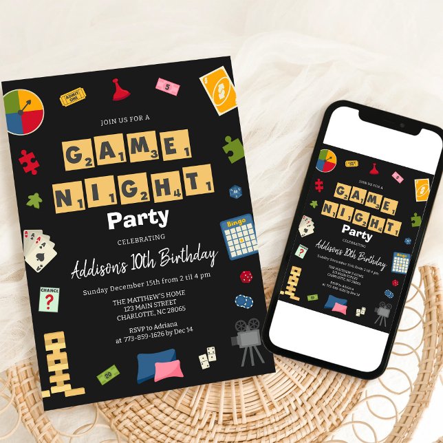 Invitation d'anniversaire de soirée de jeu pour en (Créateur téléchargé)