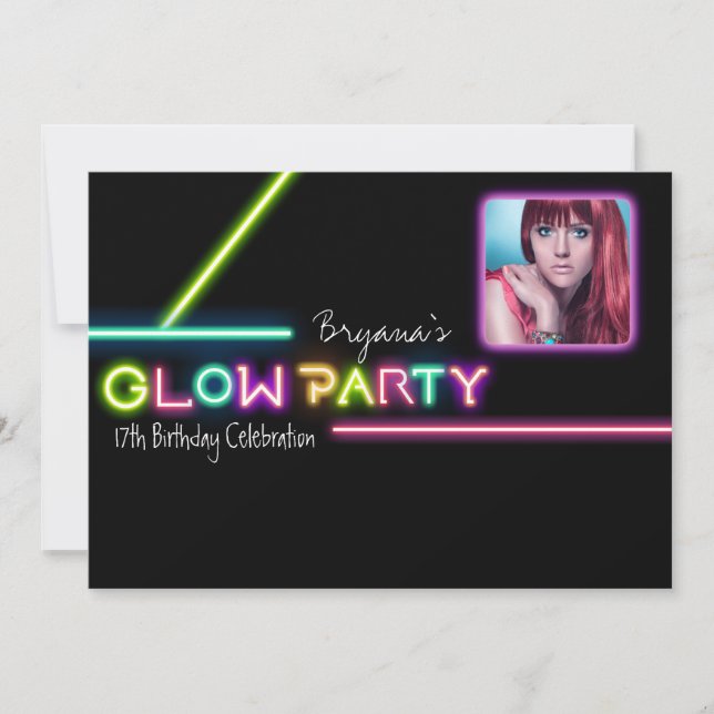 Invitation d'anniversaire de soirée néon GLOW PART (Devant)