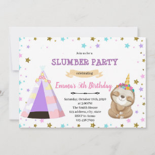 Invitation d'anniversaire de soirée pyjama Slothic