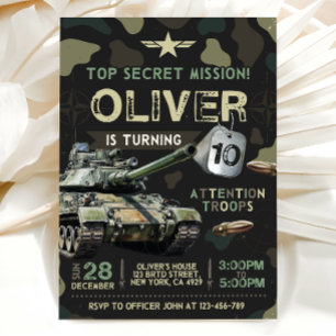 Invitation d'anniversaire de soldat militaire de l