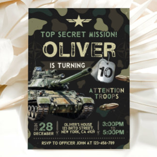 Invitation d'anniversaire de soldat militaire de l