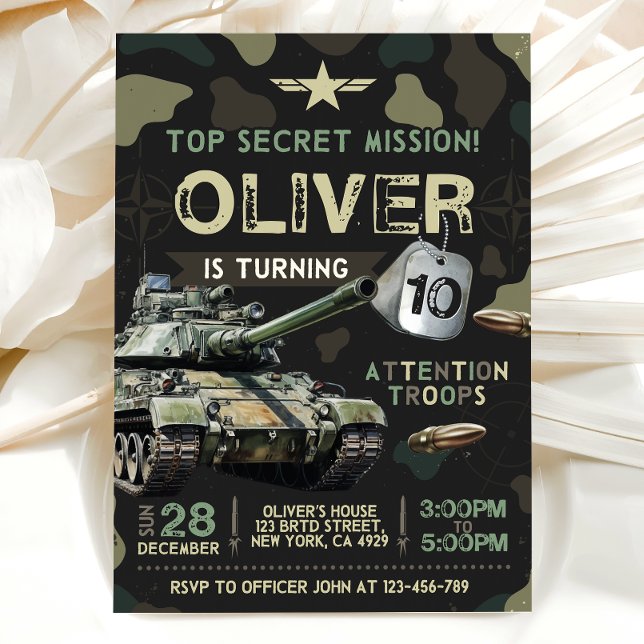 Invitation d'anniversaire de soldat militaire de l (Créateur téléchargé)