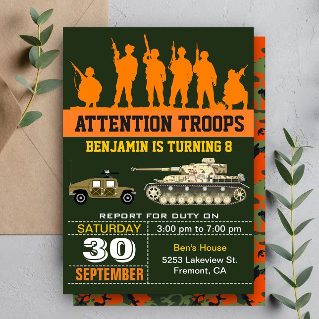 Invitation d'anniversaire de soldats de l'armée ca (Créateur téléchargé)