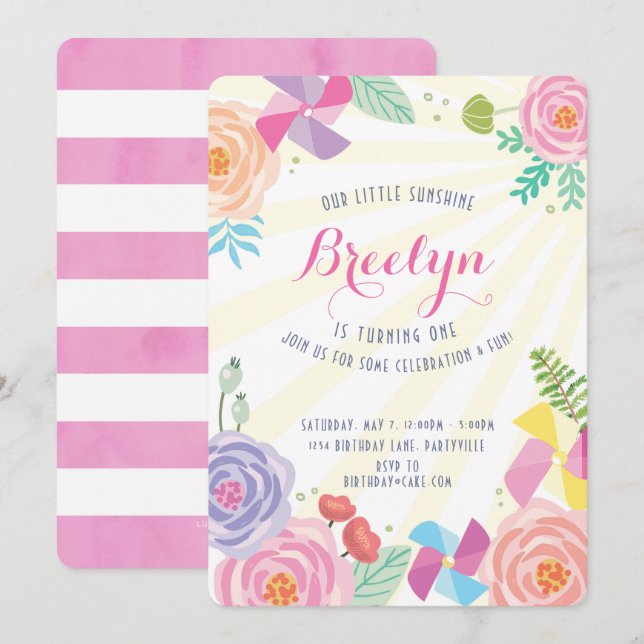 Invitation d'anniversaire de soleil (Devant / Derrière)