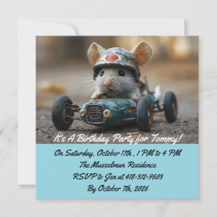 Invitation d'anniversaire de souris de voiture de