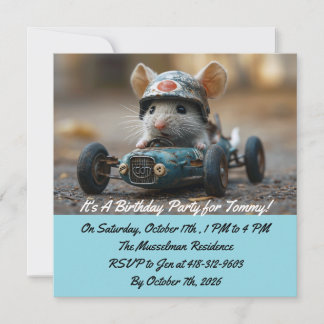 Invitation d'anniversaire de souris de voiture de