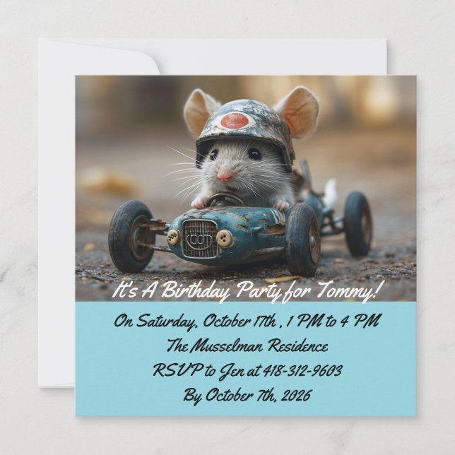 Invitation d'anniversaire de souris de voiture de  (Devant)